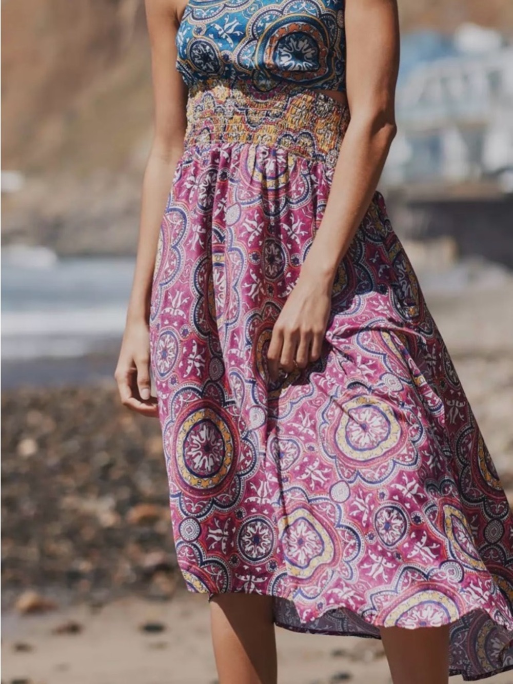 Women’s Anthropologie Cut Out Smocked Medallion Print Sundress Breezy Strappy M